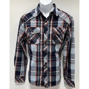 Carbon Mens Shirt Button Down Long Sleeve Plaid Classic Fit Size Medium